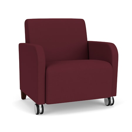 Lesro Siena Lounge Reception Wide Guest Chair w/ Front Casters, Walnut Wood Back Legs, OH Wine Uph SN1201